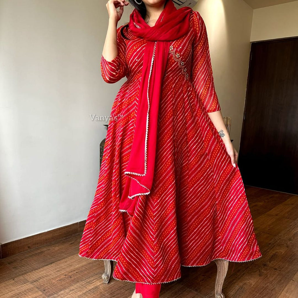 Red Anarkali Kurta Set With Angrakha Style For Women