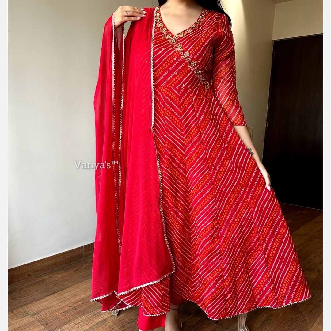 Red Anarkali Kurta Set With Angrakha Style For Women