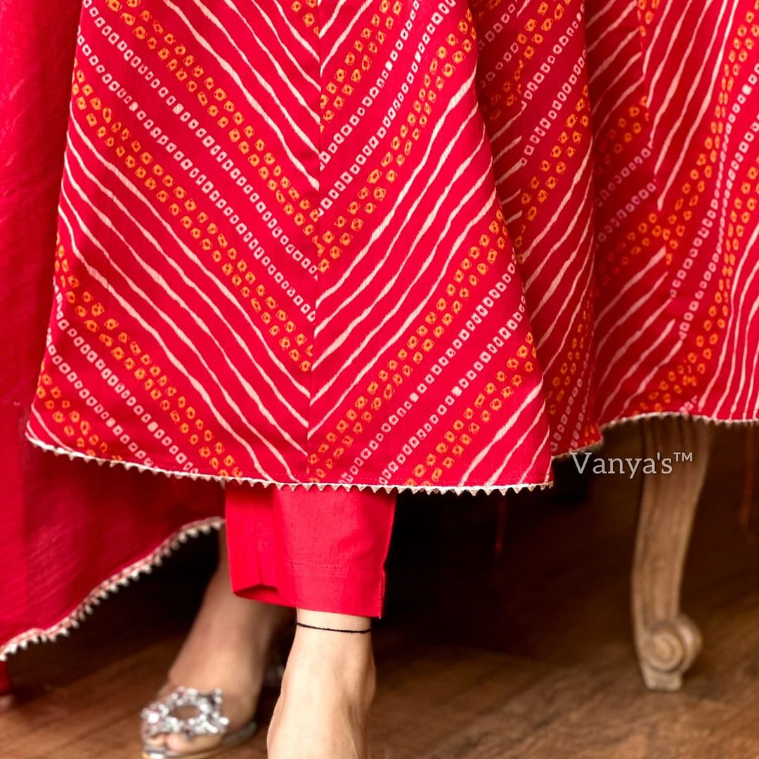 Red Anarkali Kurta Set With Angrakha Style For Women