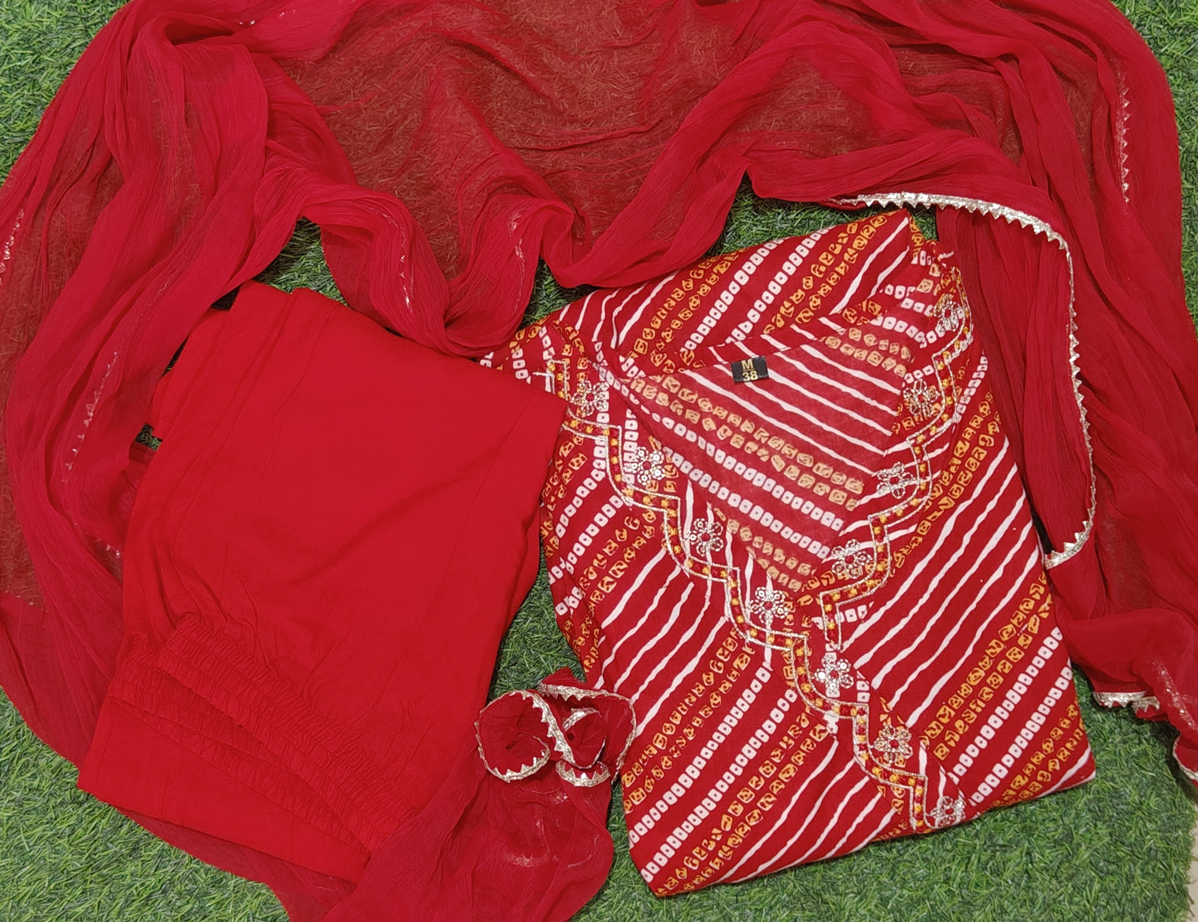 Red Anarkali Kurta Set With Angrakha Style For Women