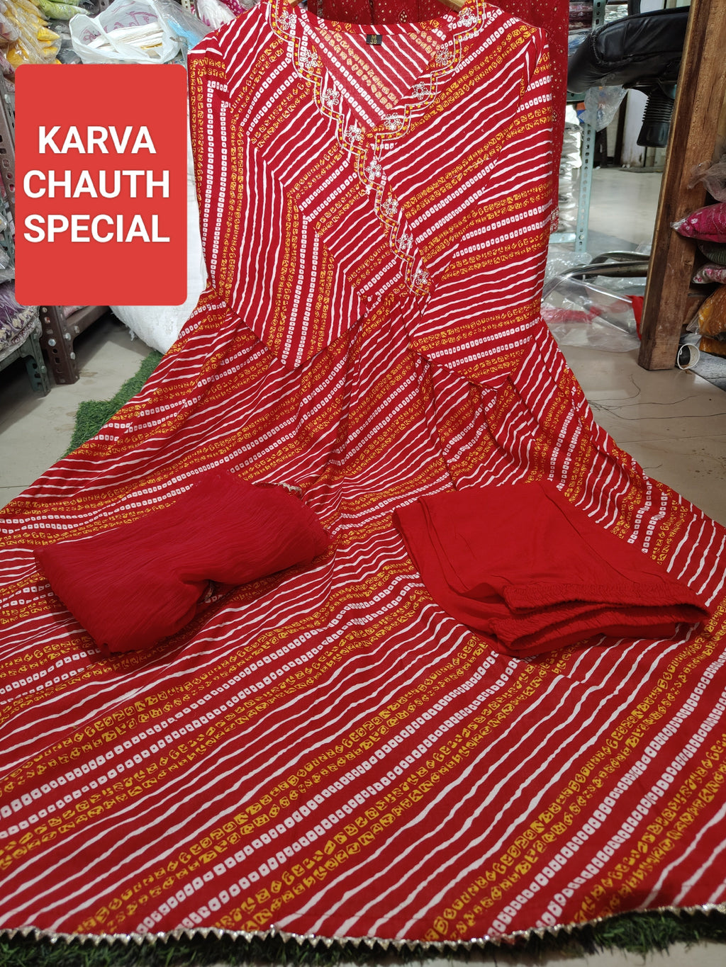 Red Anarkali Kurta Set With Angrakha Style For Women