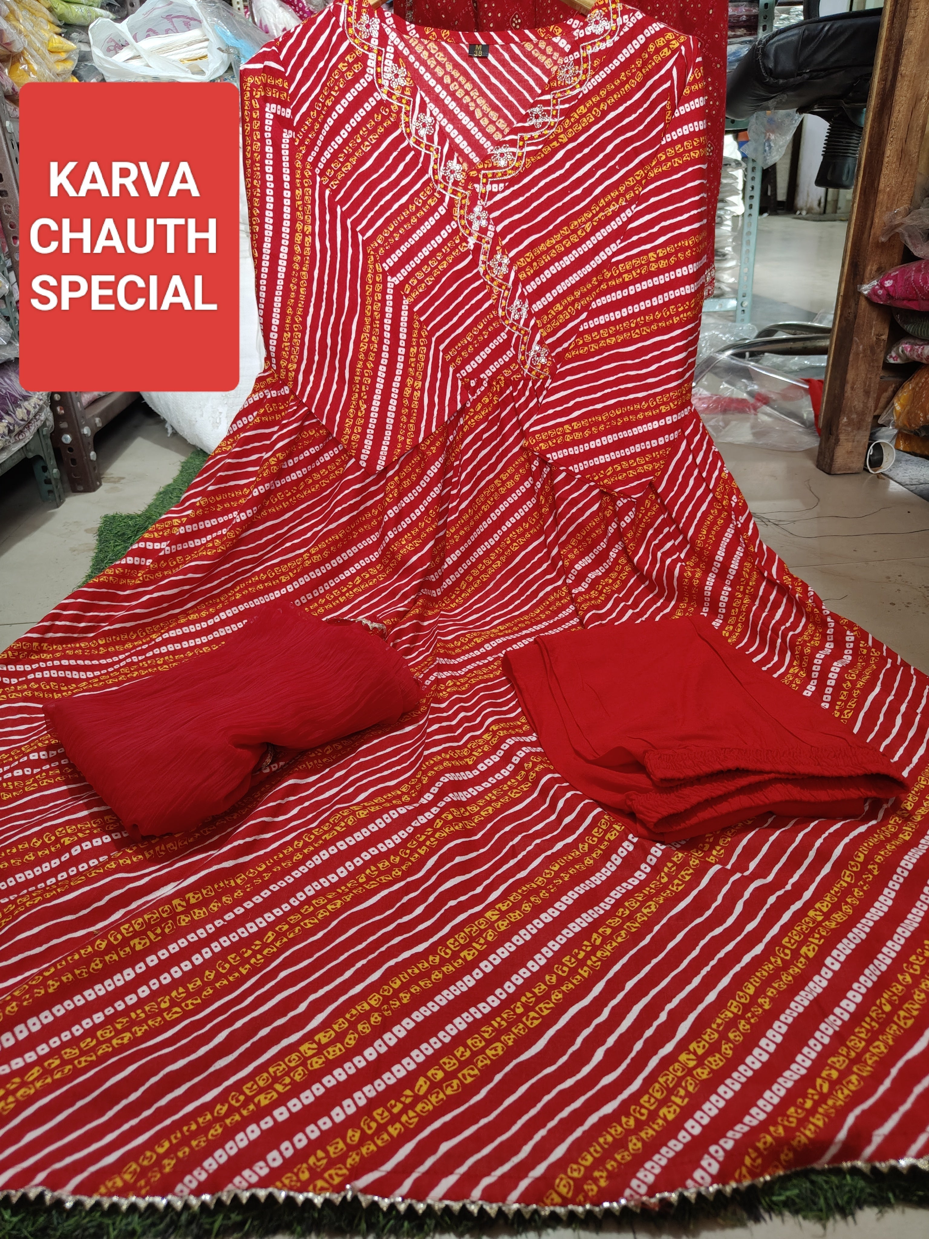 Red Anarkali Kurta Set With Angrakha Style For Women