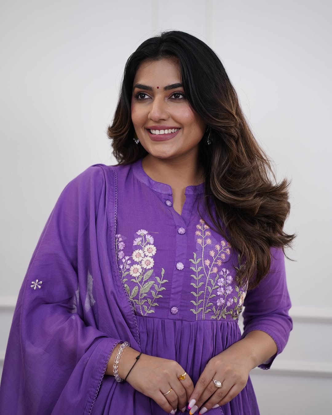 Graceful Purple Anarkali Suit with Subtle Floral Embroidery