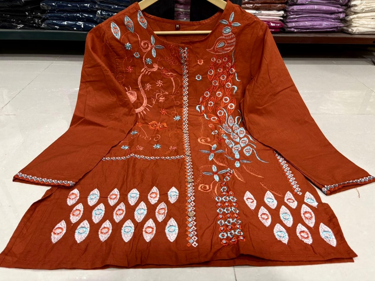 Rust Embroidered Floral Cotton Co-ord Set