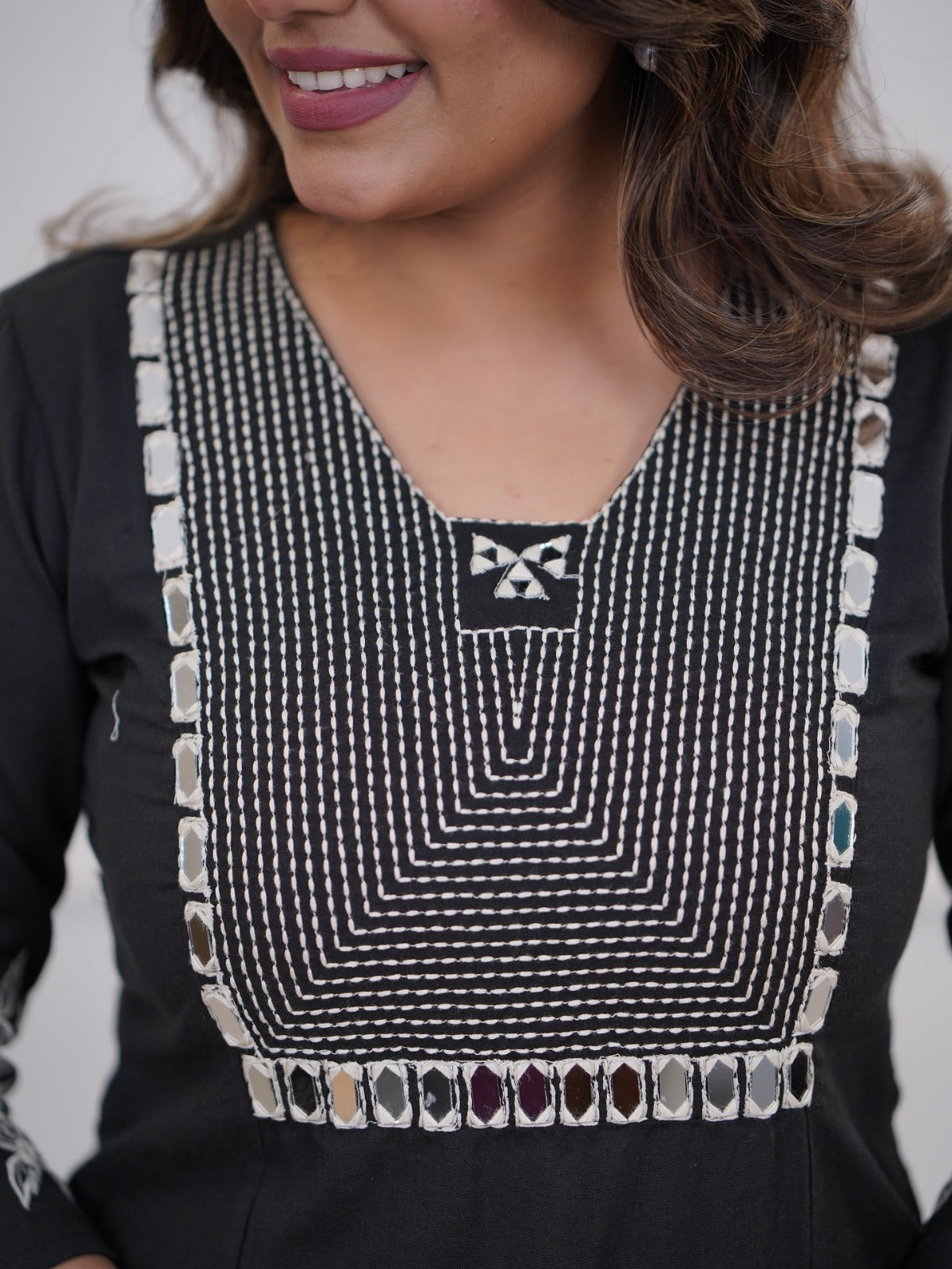 Black Embroidered Floral & Geometric Kurta and Pant Set