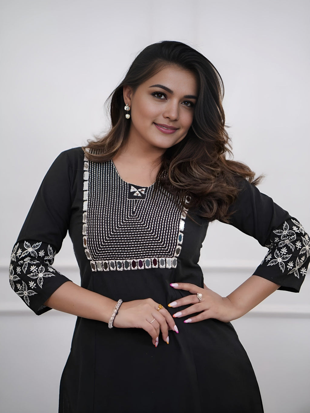 Black Embroidered Floral & Geometric Kurta and Pant Set